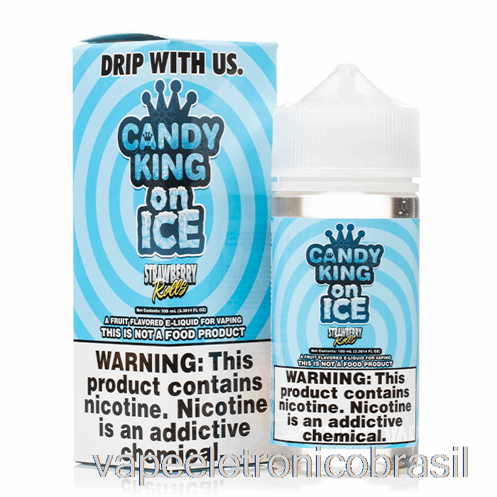 Vape Eletronico Ice Morango Rolls - Candy King On Ice - 100ml 0mg